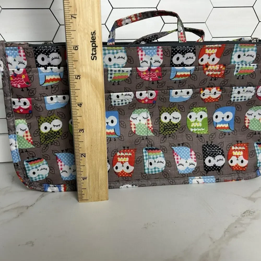 Owl Print Organizer Insert Bag Zipper Pockets Travel Craft Storage